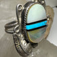 Long Navajo ring turquoise MOP leaf feather  size 6.25 sterling silver women