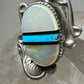Long Navajo ring turquoise MOP leaf feather  size 6.25 sterling silver women