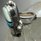 Long Navajo ring turquoise MOP leaf feather  size 6.25 sterling silver women