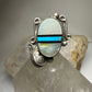 Long Navajo ring turquoise MOP leaf feather  size 6.25 sterling silver women