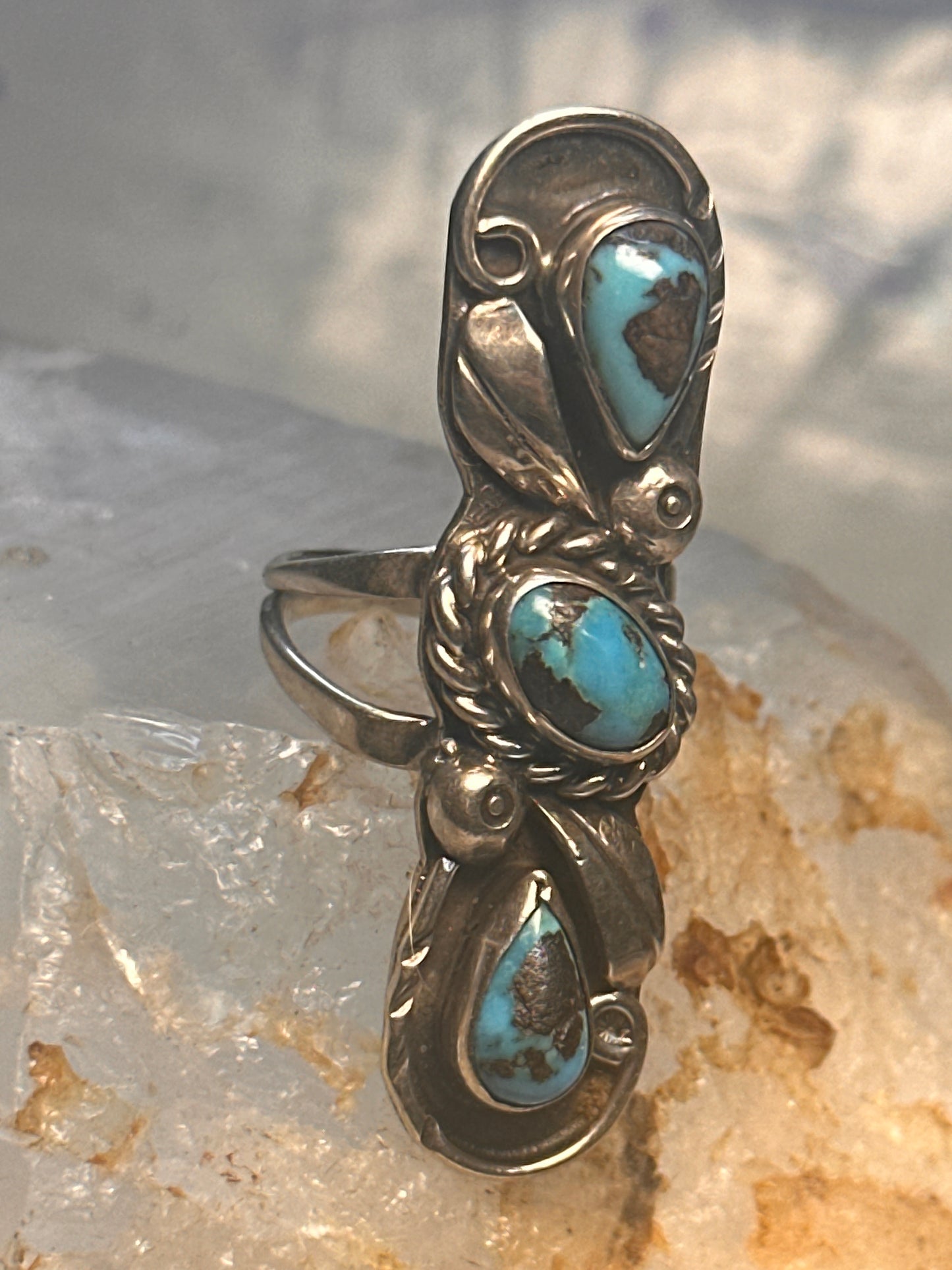 Navajo long ring Turquoise size 5.75 sterling silver women girls