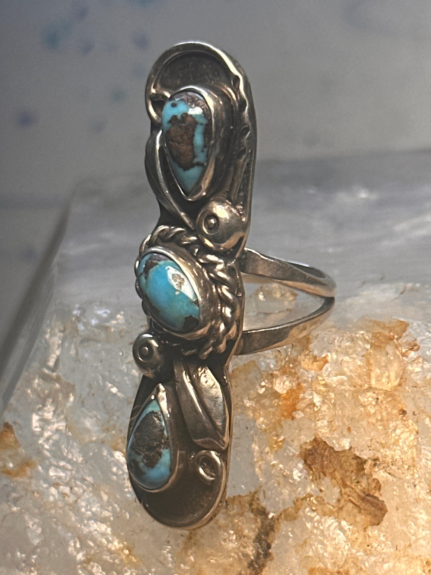 Navajo long ring Turquoise size 5.75 sterling silver women girls