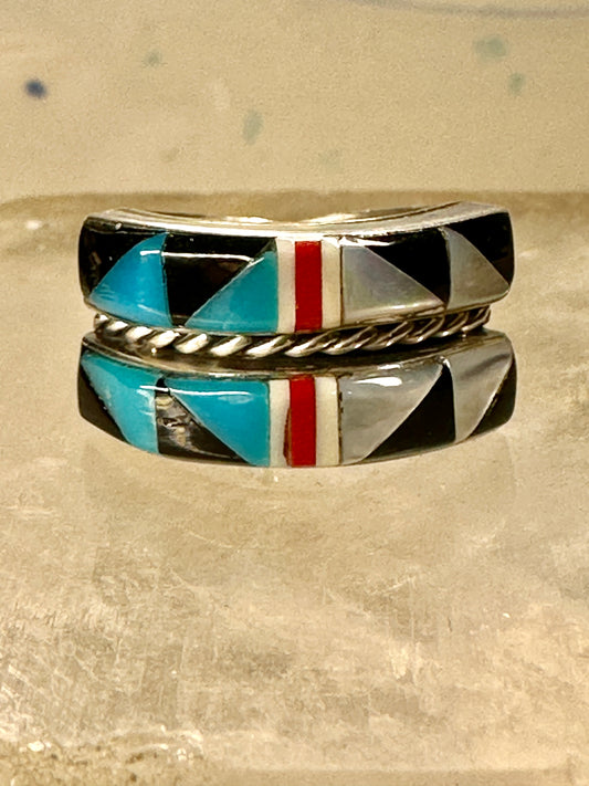 Turquoise ring Zuni band Coral southwest size 5.75 sterling silver girls women