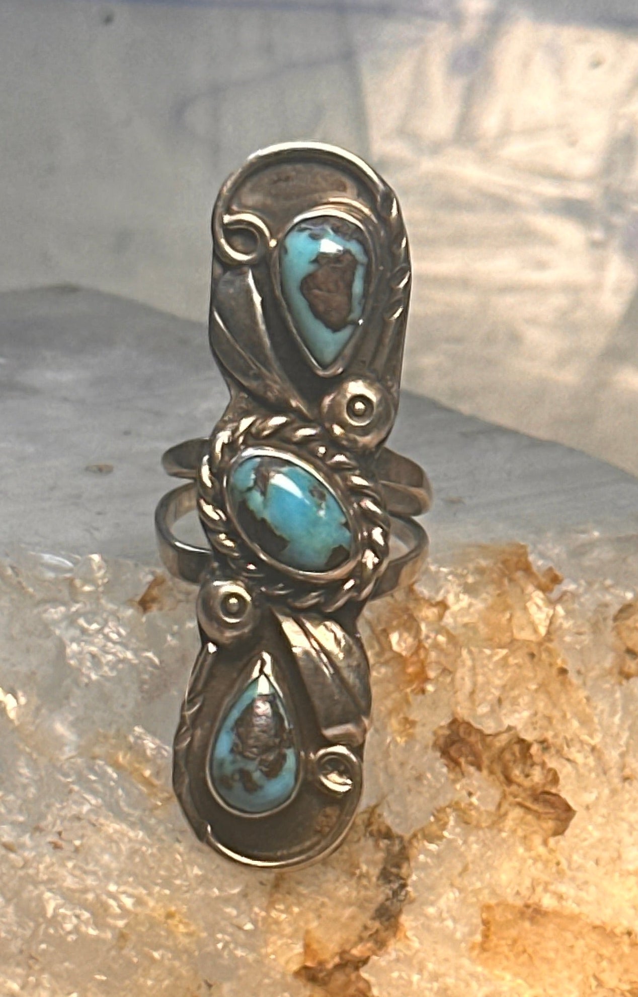 Navajo long ring Turquoise size 5.75 sterling silver women girls