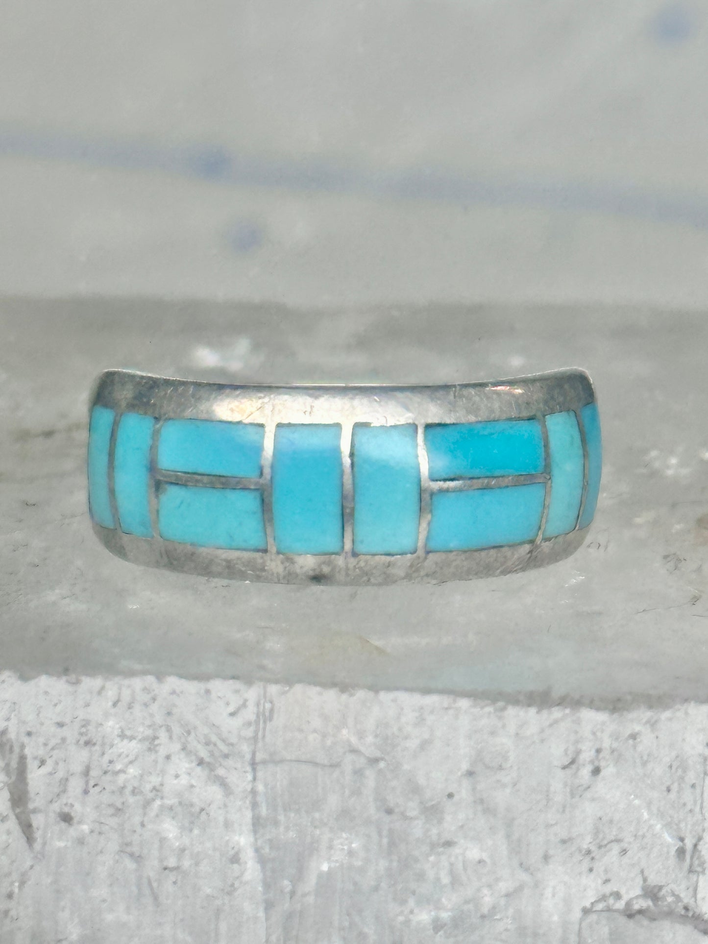Zuni inlaid ring turquoise band size 9 sterling silver southwestern women