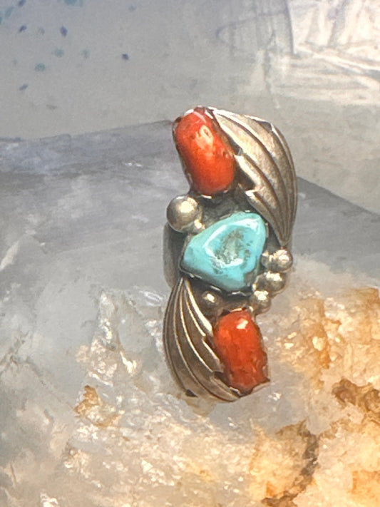 Navajo long ring Turquoise Coral size 5.5 sterling silver women girls