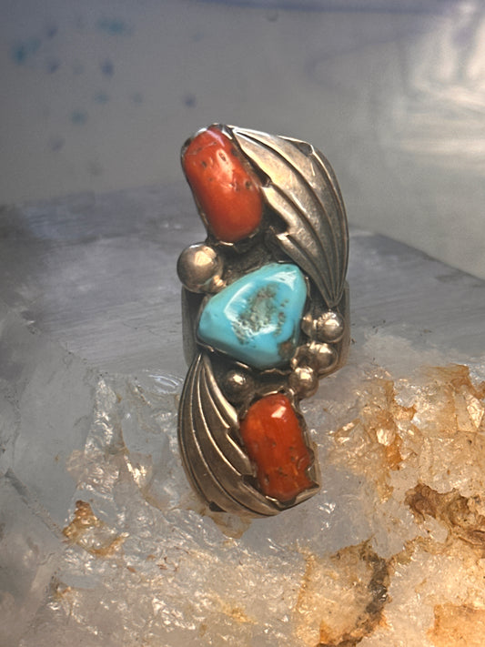 Navajo long ring Turquoise Coral size 5.5 sterling silver women girls