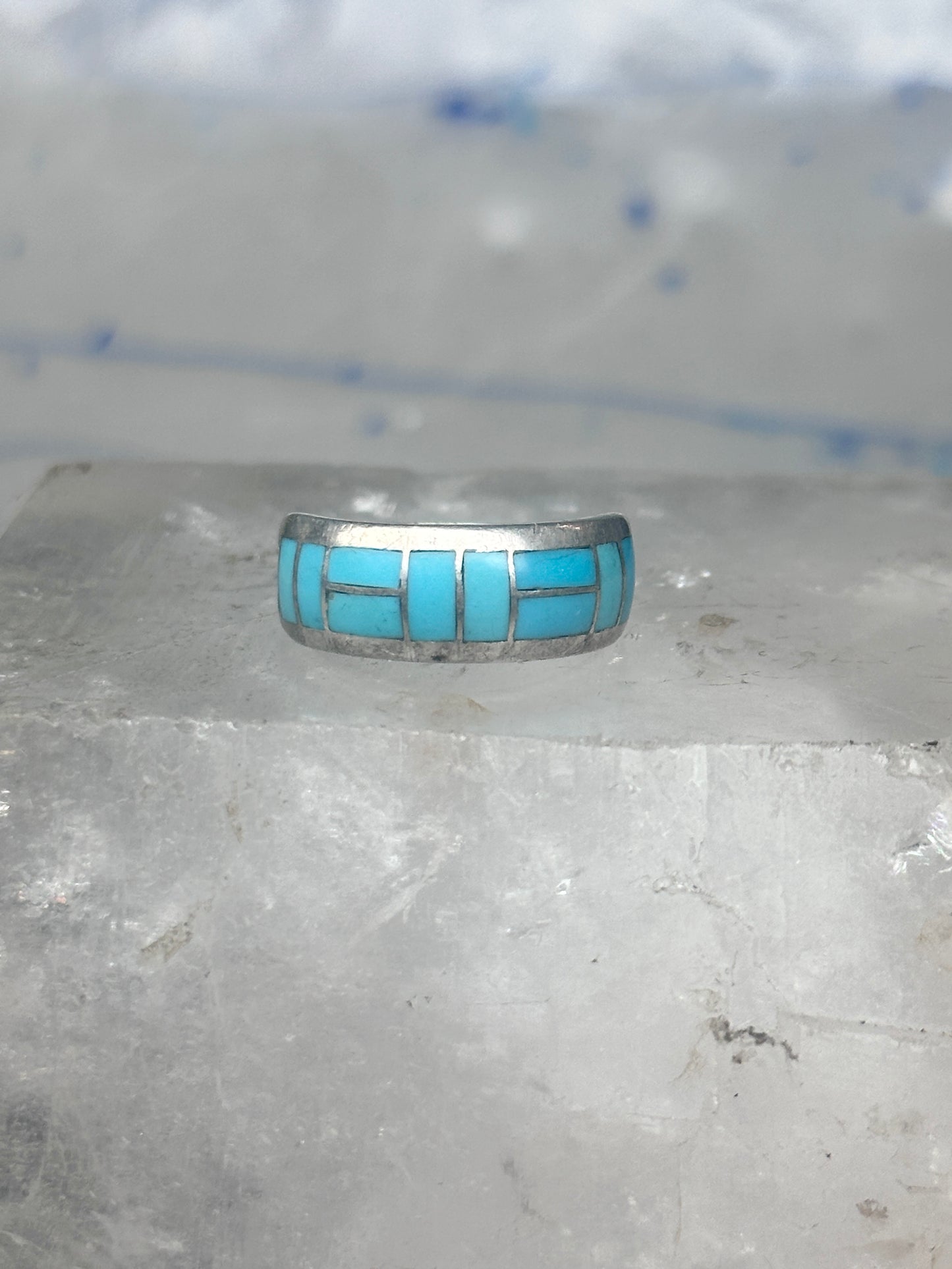 Zuni inlaid ring turquoise band size 9 sterling silver southwestern women