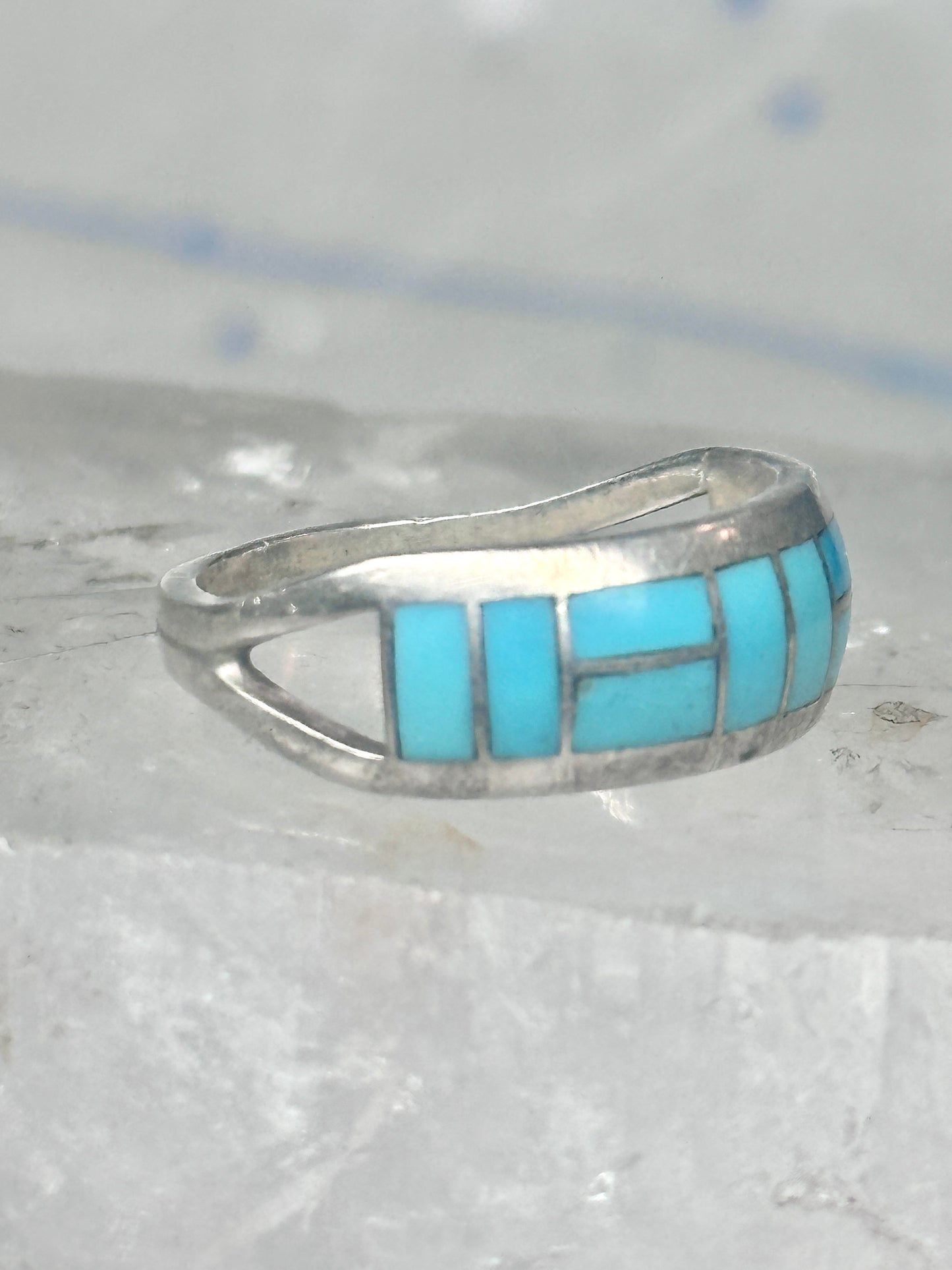 Zuni inlaid ring turquoise band size 9 sterling silver southwestern women