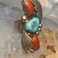 Navajo long ring Turquoise Coral size 5.5 sterling silver women girls