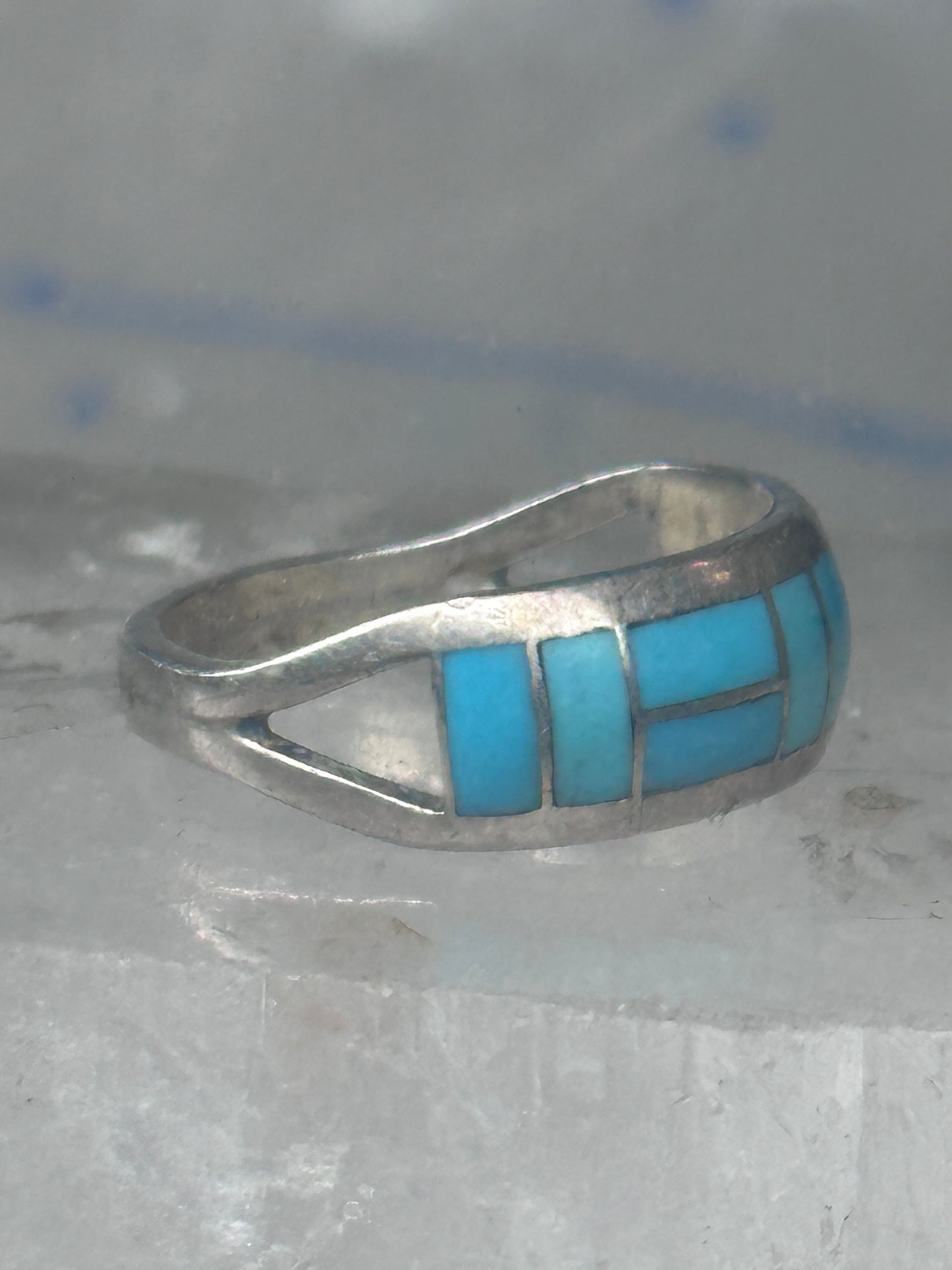 Zuni inlaid ring turquoise band size 9 sterling silver southwestern women