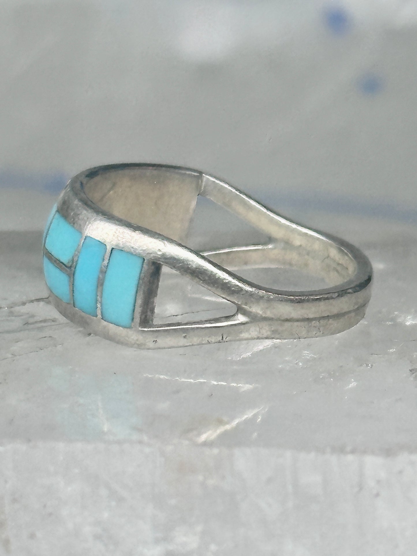 Zuni inlaid ring turquoise band size 9 sterling silver southwestern women