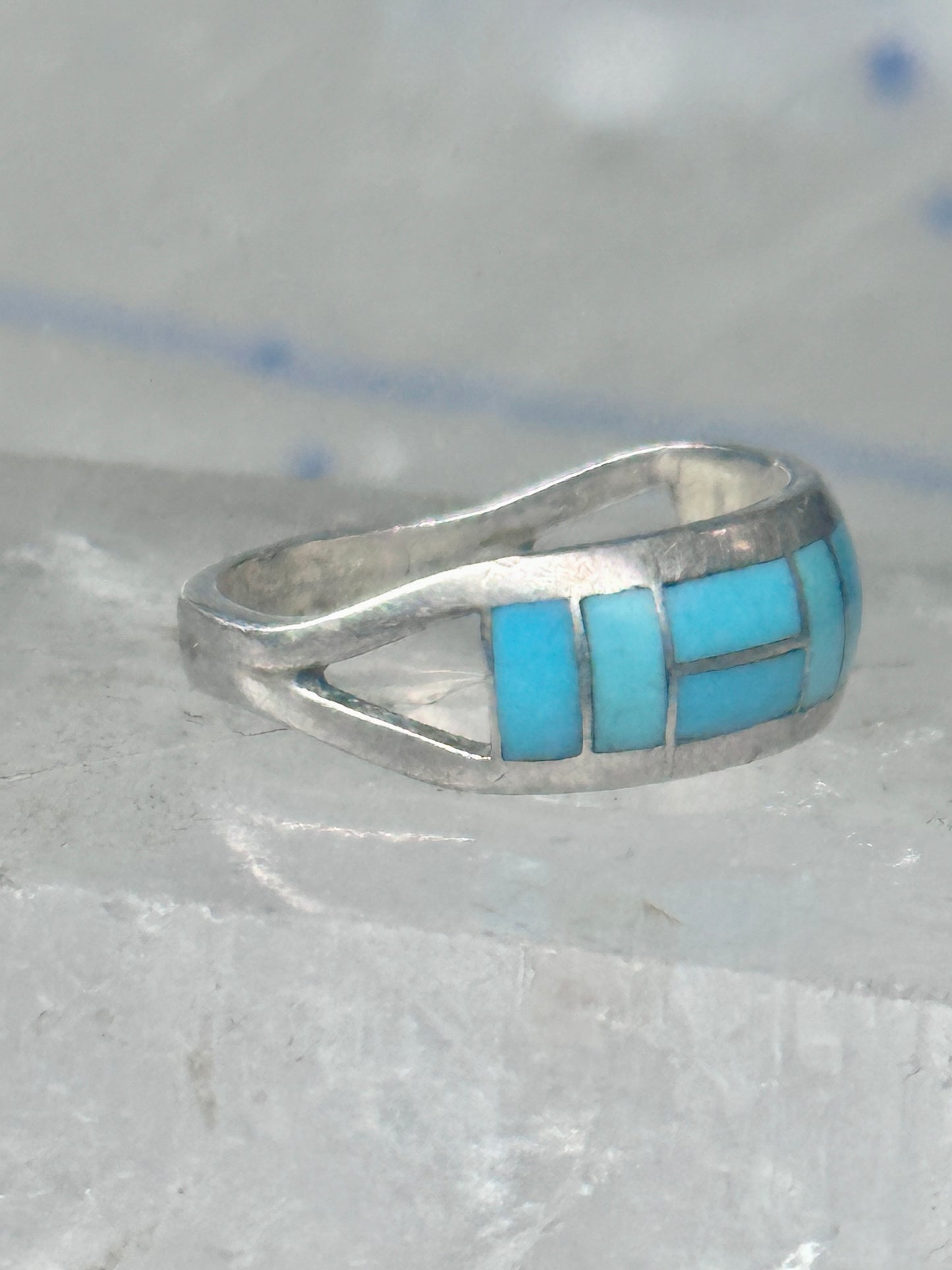 Zuni inlaid ring turquoise band size 9 sterling silver southwestern women