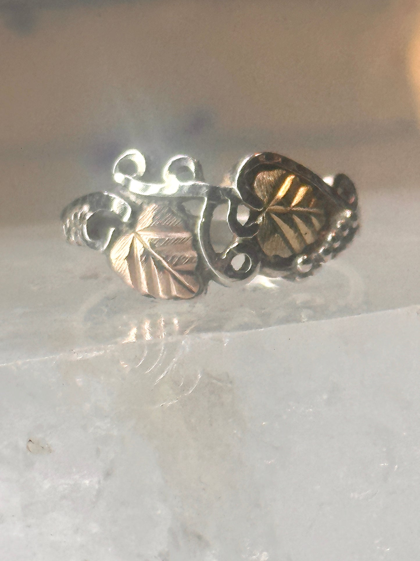 Black Hills Gold ring floral band size 7 sterling silver women girls