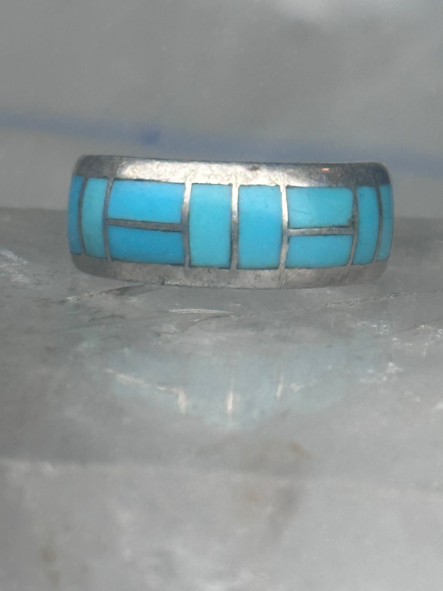 Zuni inlaid ring turquoise band size 9 sterling silver southwestern women