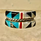 Turquoise ring Zuni band Coral southwest size 5.75 sterling silver girls women