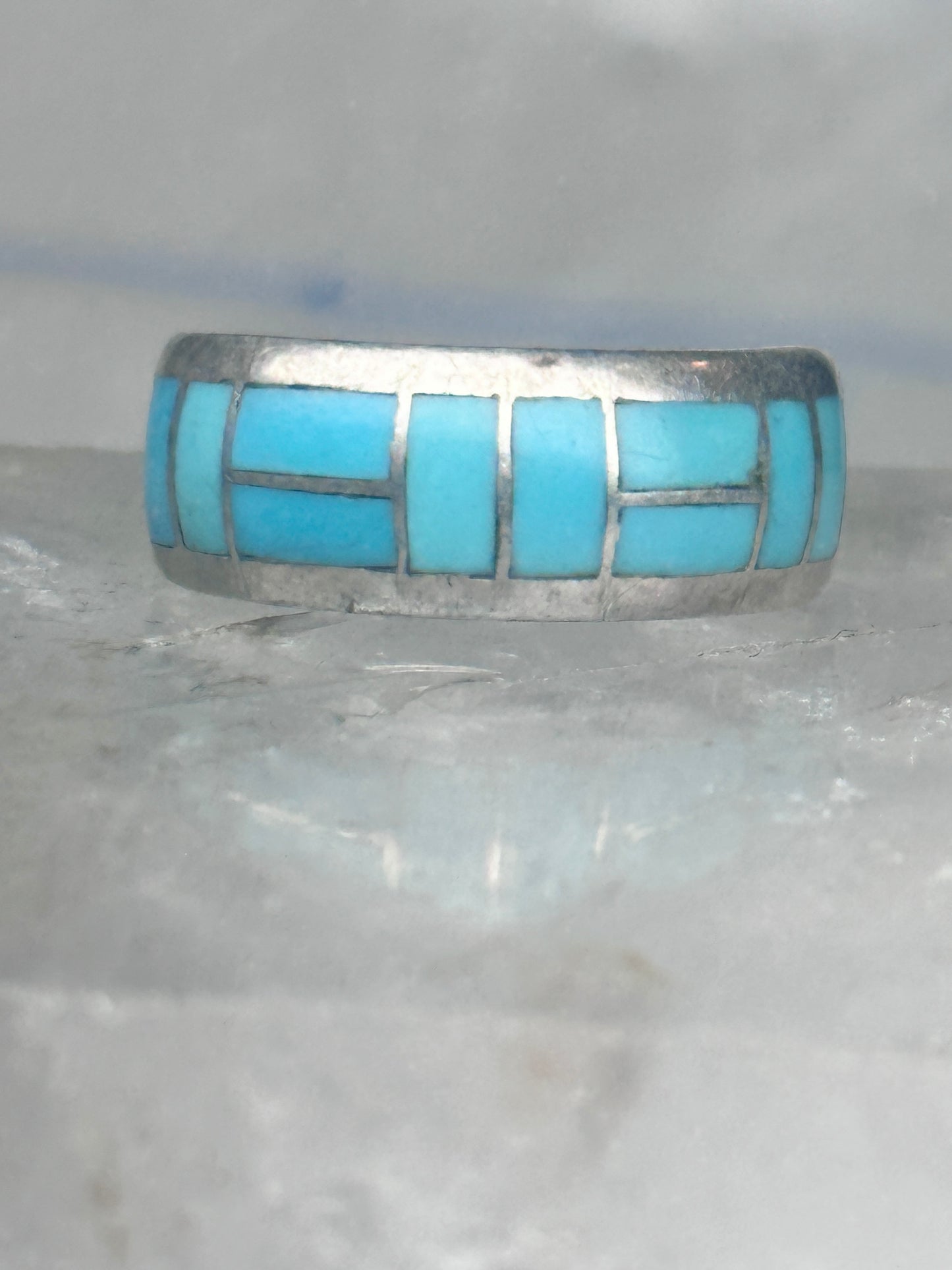 Zuni inlaid ring turquoise band size 9 sterling silver southwestern women