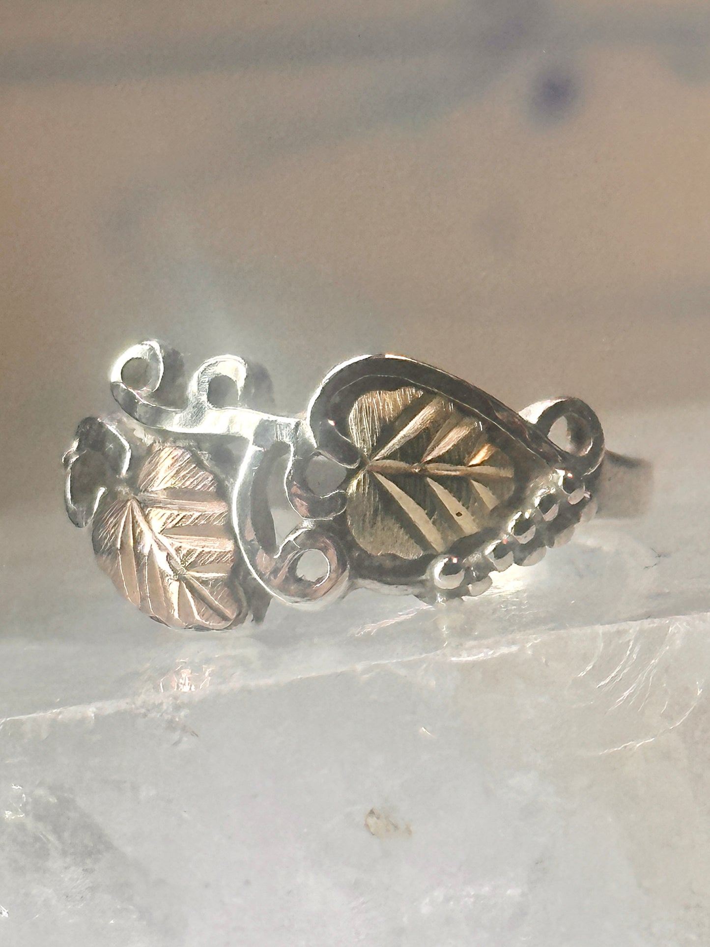 Black Hills Gold ring floral band size 7 sterling silver women girls