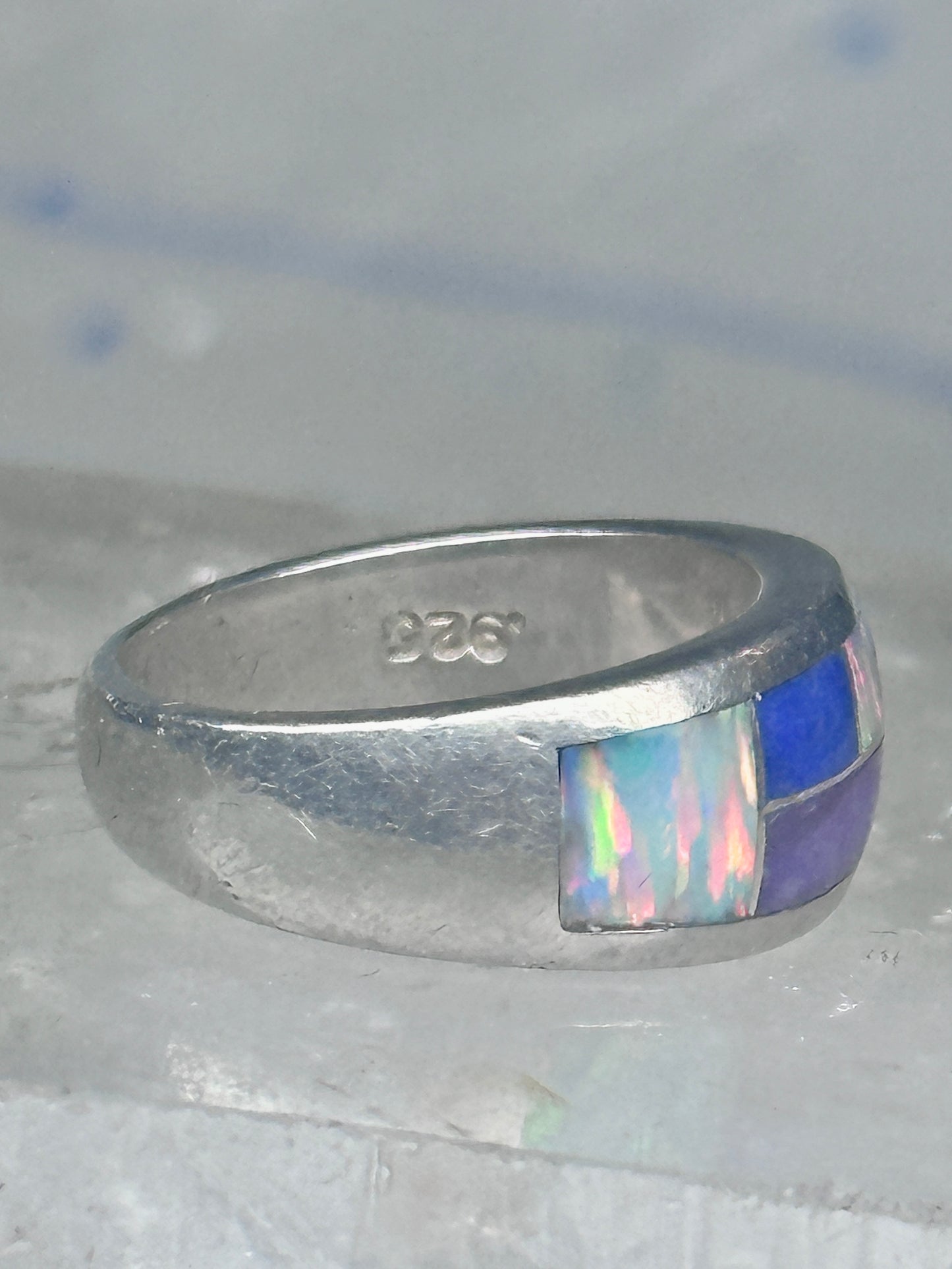 Turquoise inlaid ring size_6.7 blue lapis lab opal band sterling silver southwestern women men