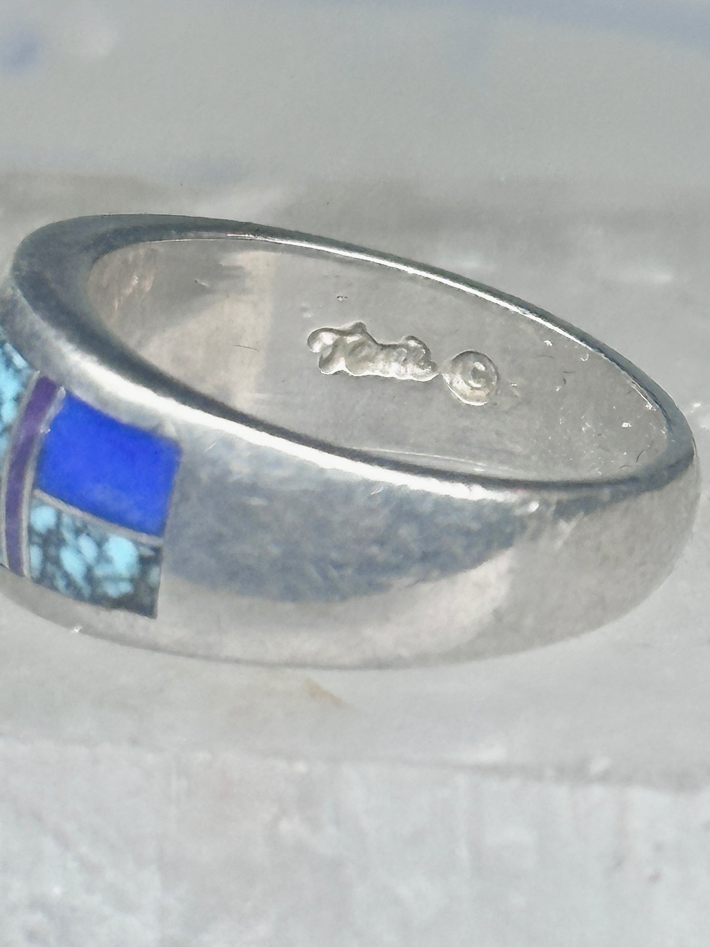 Turquoise inlaid ring size_6.7 blue lapis lab opal band sterling silver southwestern women men