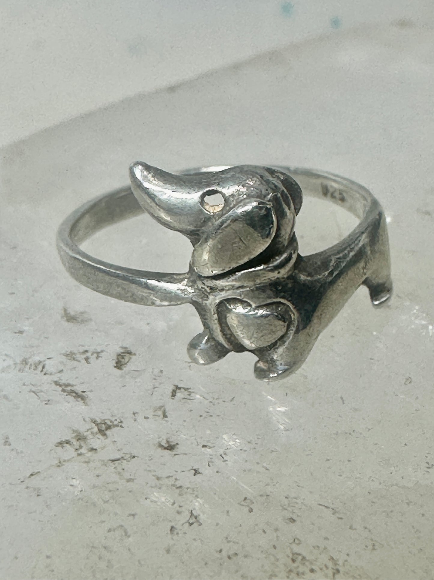 Mini Dachshund ring dog band heart love size 7.75 sterling silver women girls
