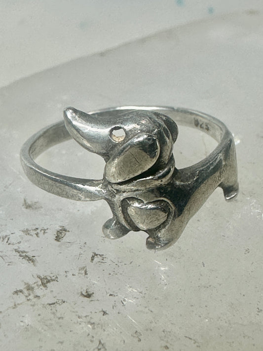 Mini Dachshund ring dog band heart love size 7.75 sterling silver women girls
