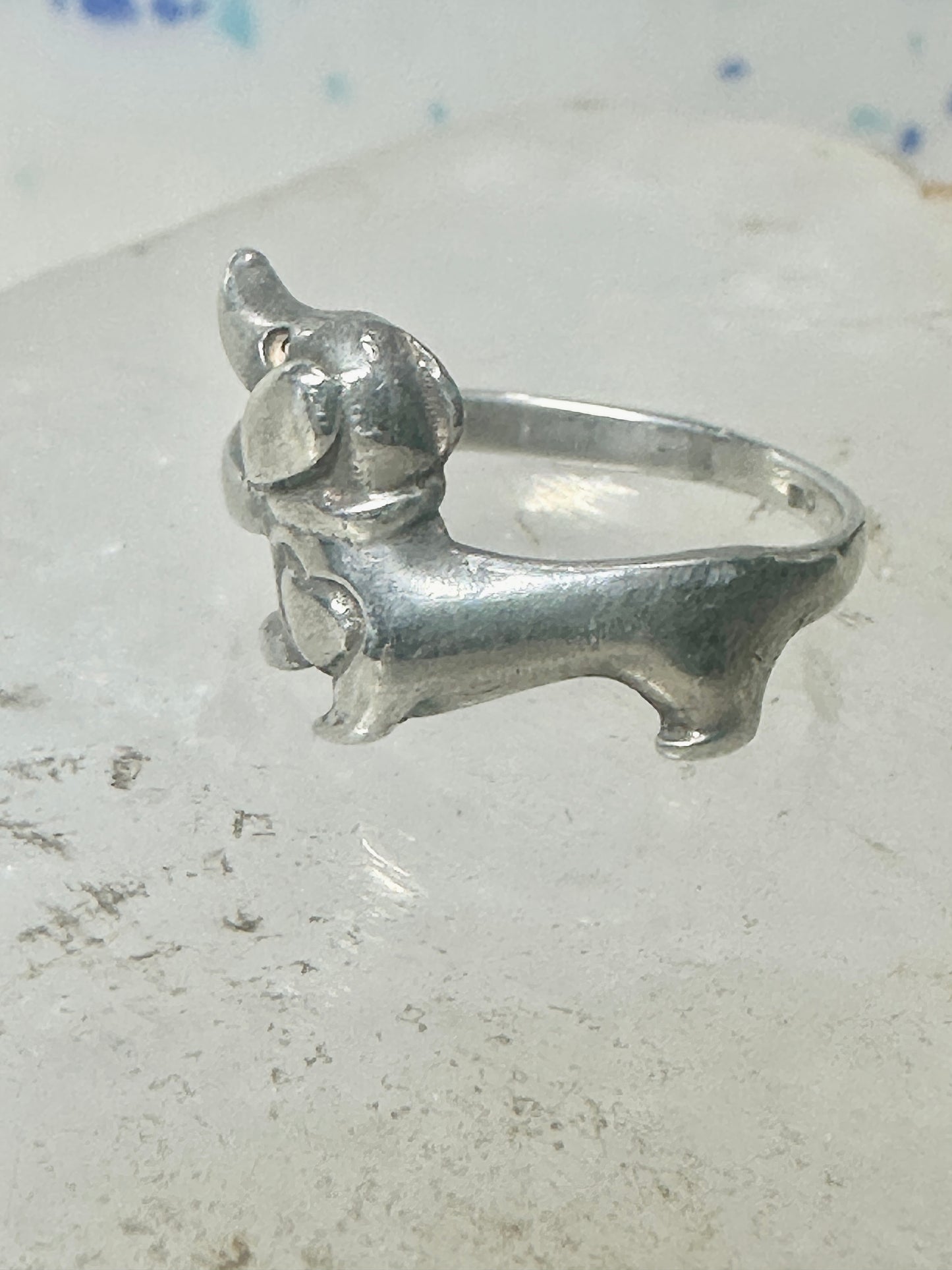 Mini Dachshund ring dog band heart love size 7.75 sterling silver women girls