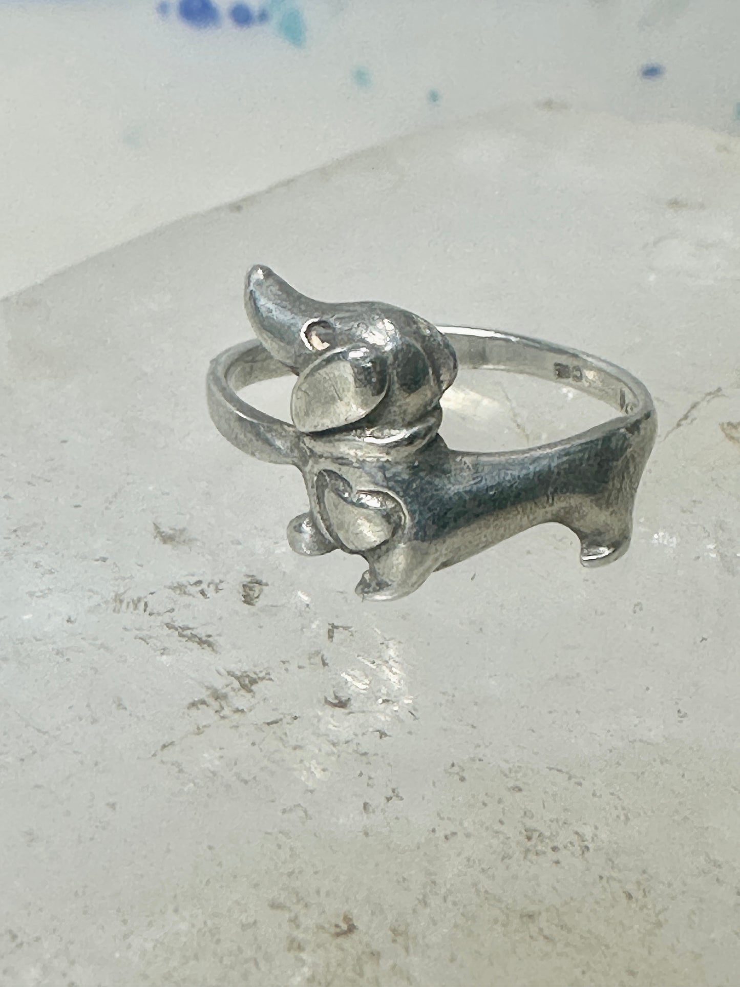 Mini Dachshund ring dog band heart love size 7.75 sterling silver women girls
