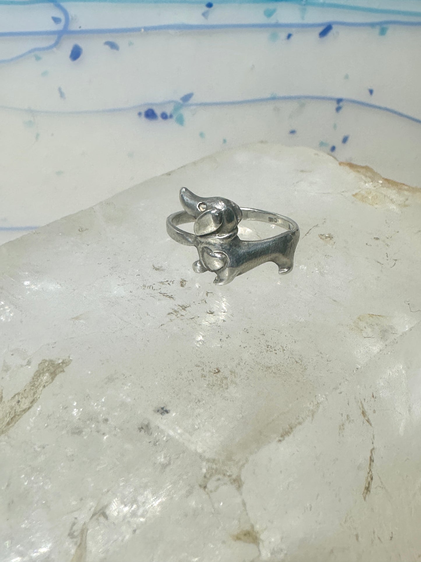 Mini Dachshund ring dog band heart love size 7.75 sterling silver women girls