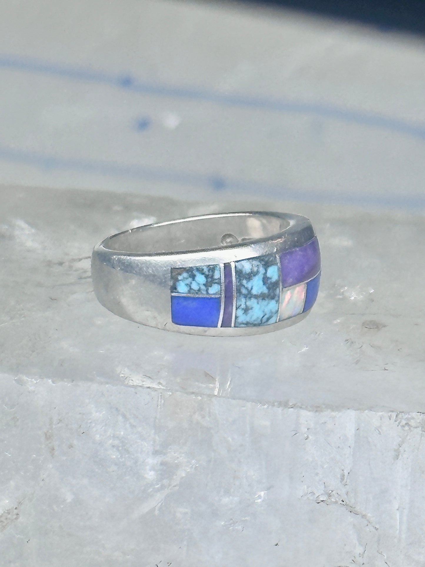 Turquoise inlaid ring size_6.7 blue lapis lab opal band sterling silver southwestern women men