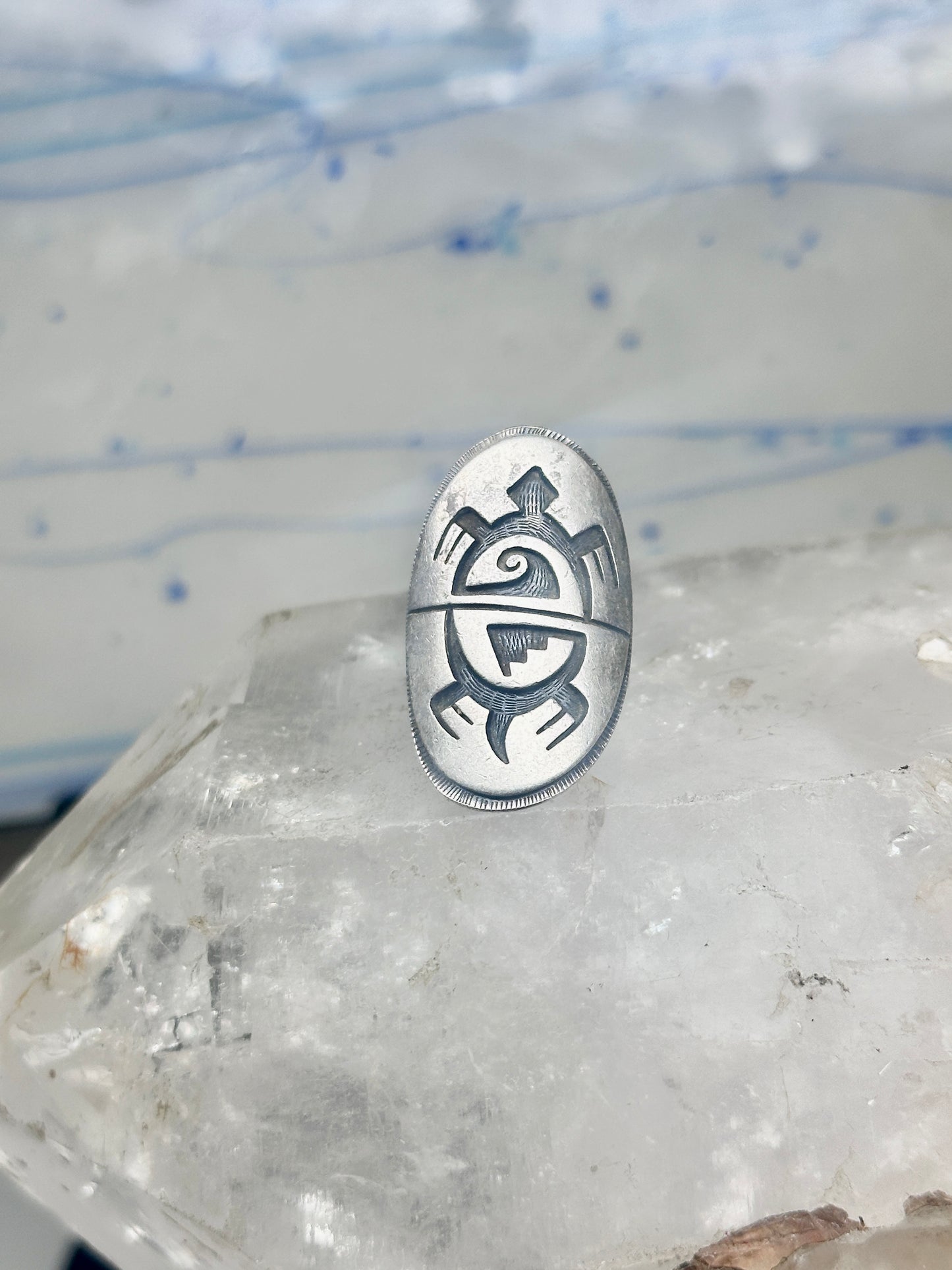 Long Turtle ring size 6 shield band sterling silver Hopi women