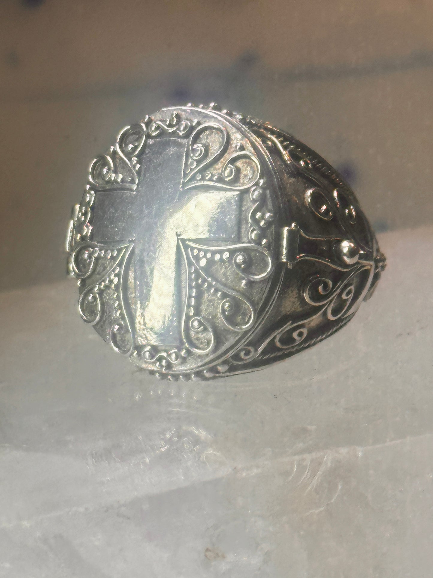 Poison ring Cross Religious band size 7 sterling silver women girls