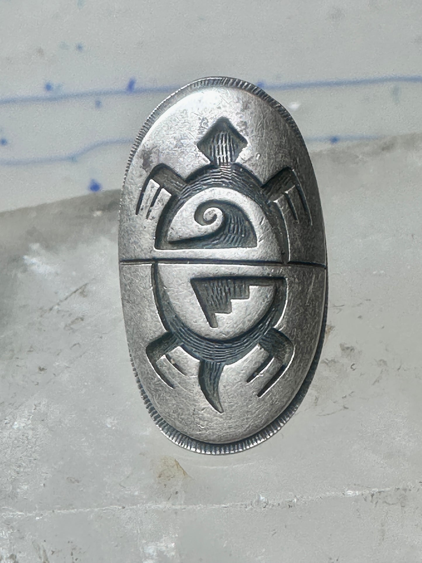 Long Turtle ring size 6 shield band sterling silver Hopi women