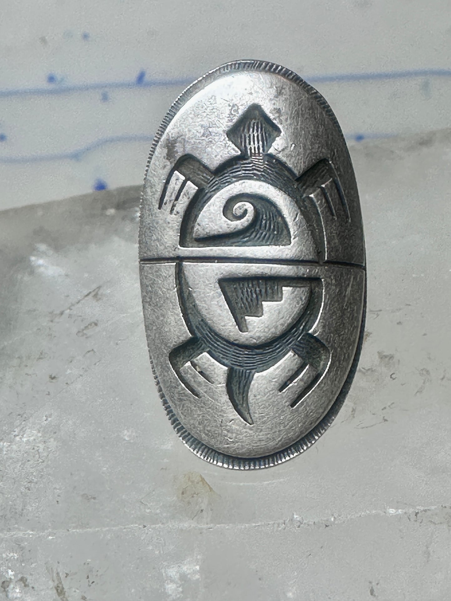 Long Turtle ring size 6 shield band sterling silver Hopi women