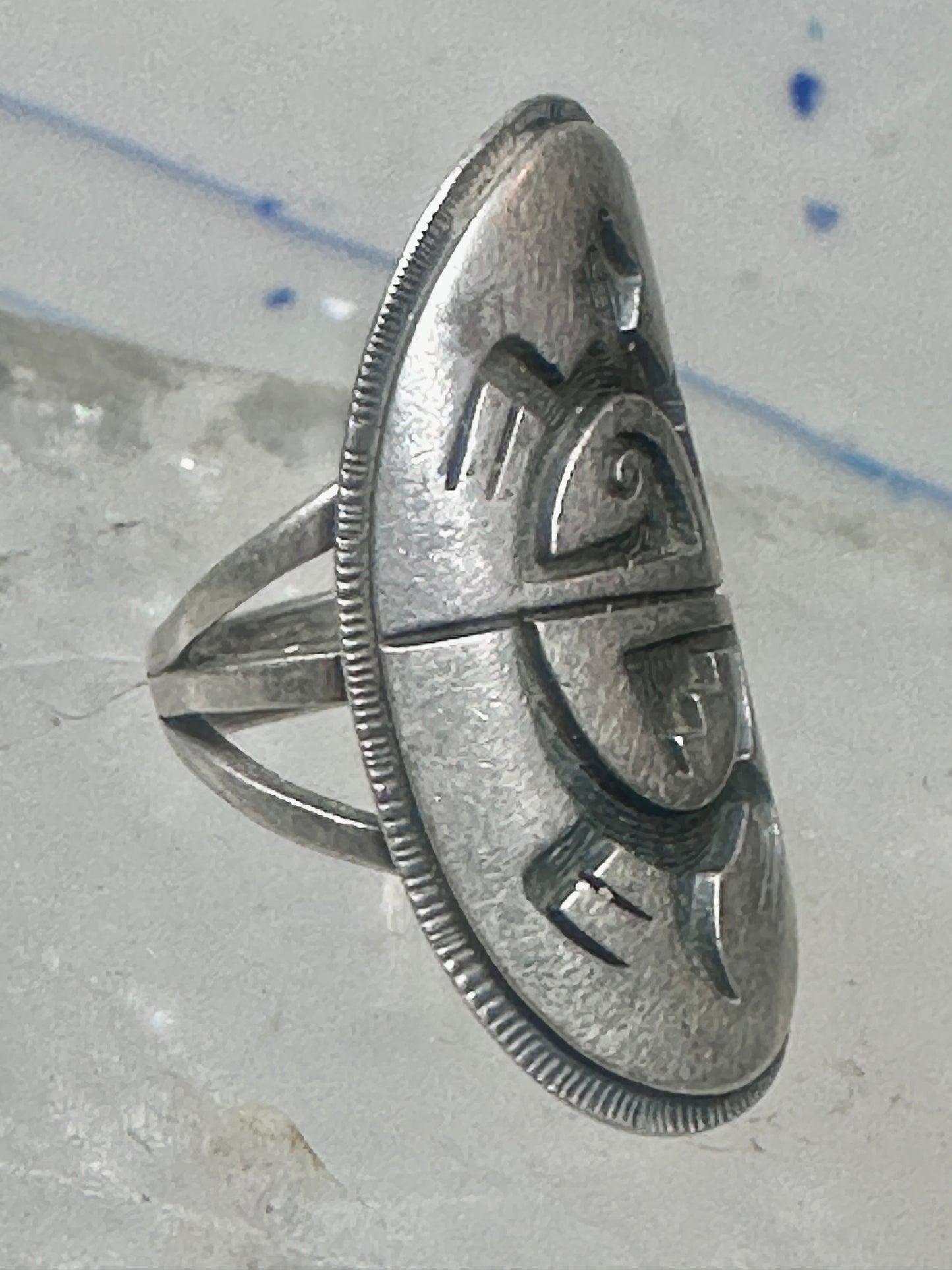 Long Turtle ring size 6 shield band sterling silver Hopi women