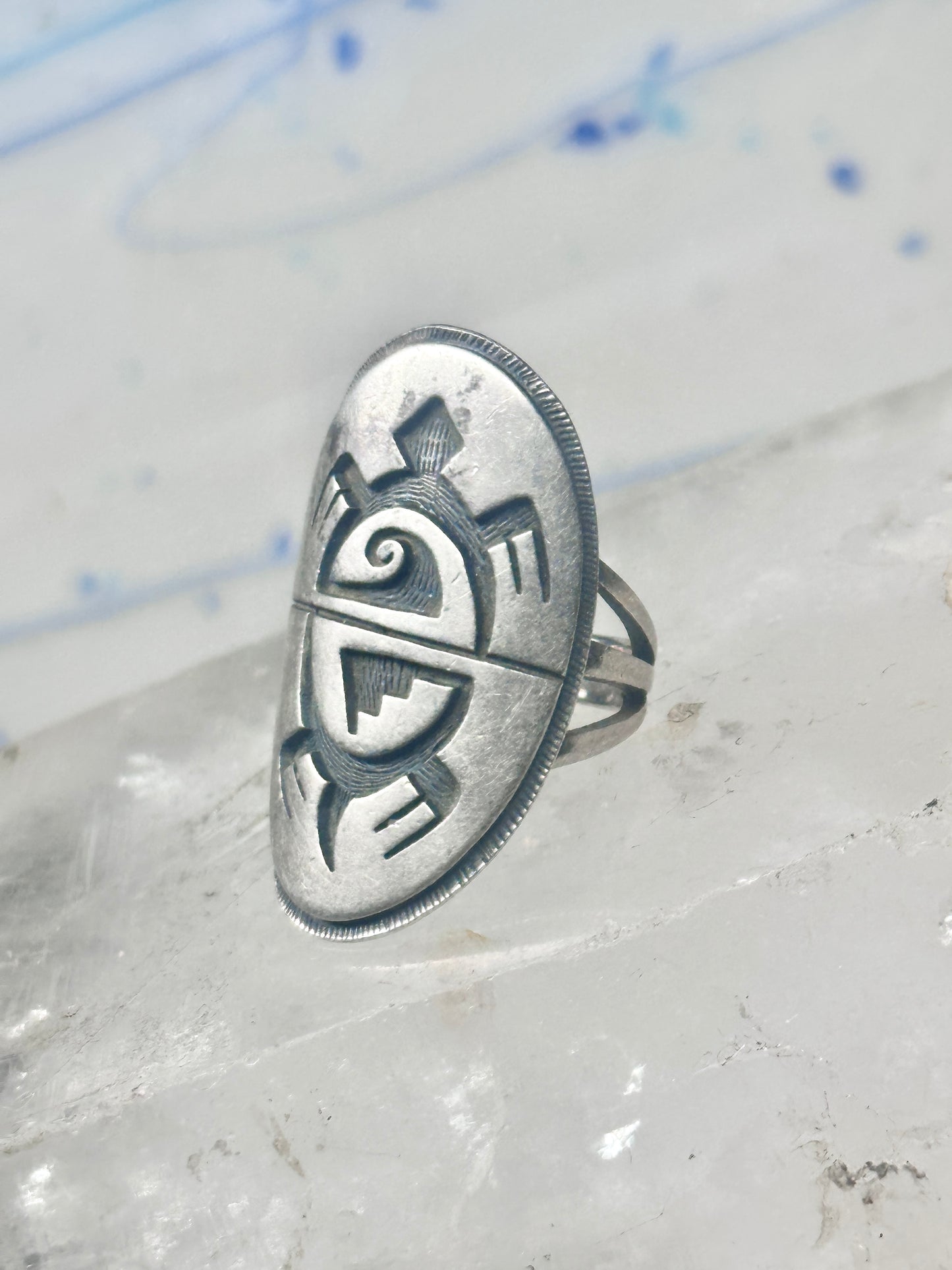 Long Turtle ring size 6 shield band sterling silver Hopi women
