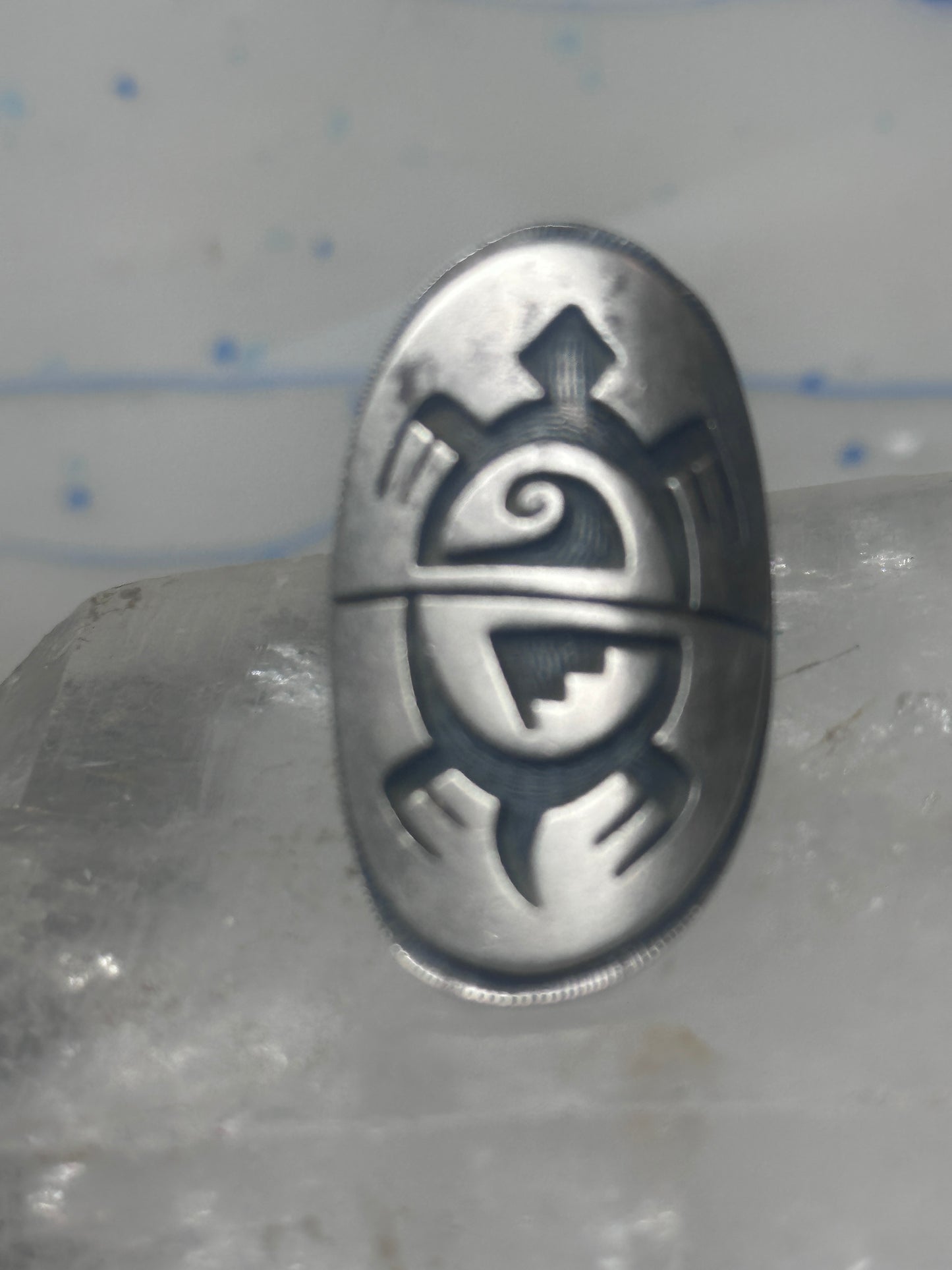Long Turtle ring size 6 shield band sterling silver Hopi women