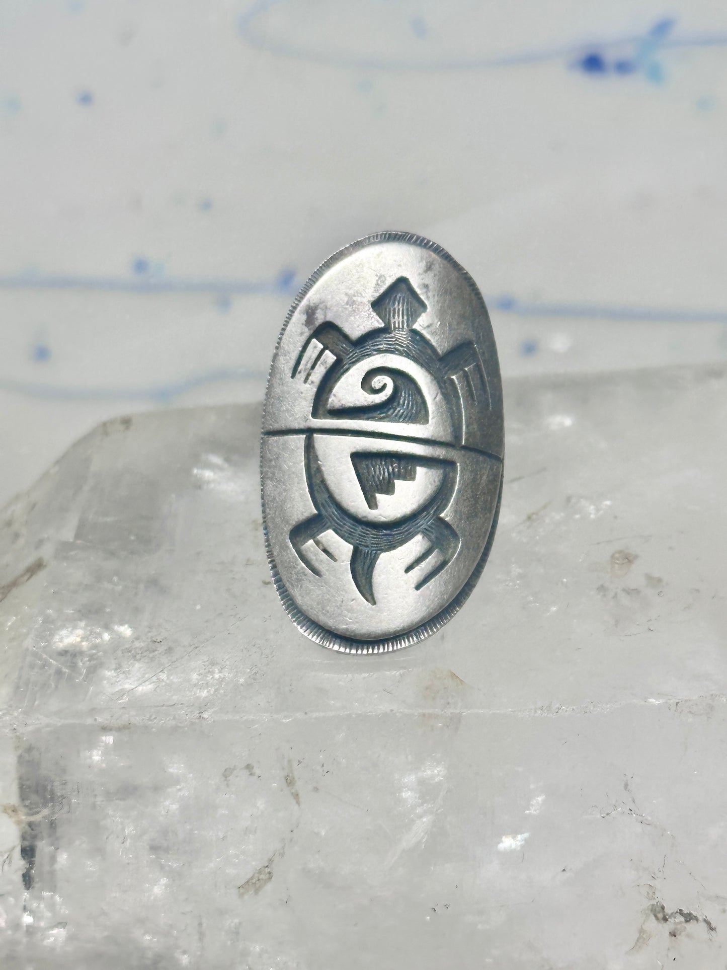 Long Turtle ring size 6 shield band sterling silver Hopi women