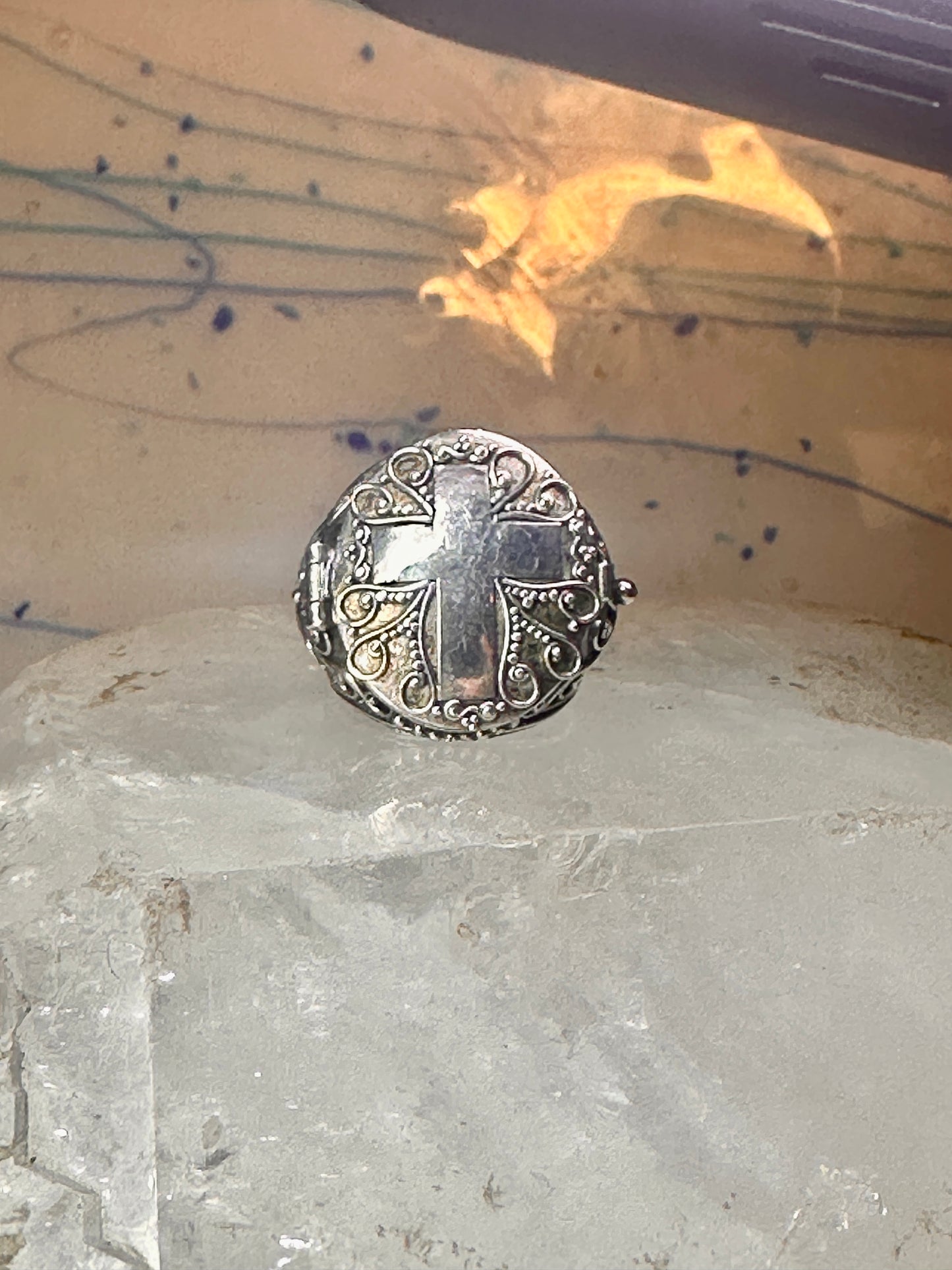 Poison ring Cross Religious band size 7 sterling silver women girls