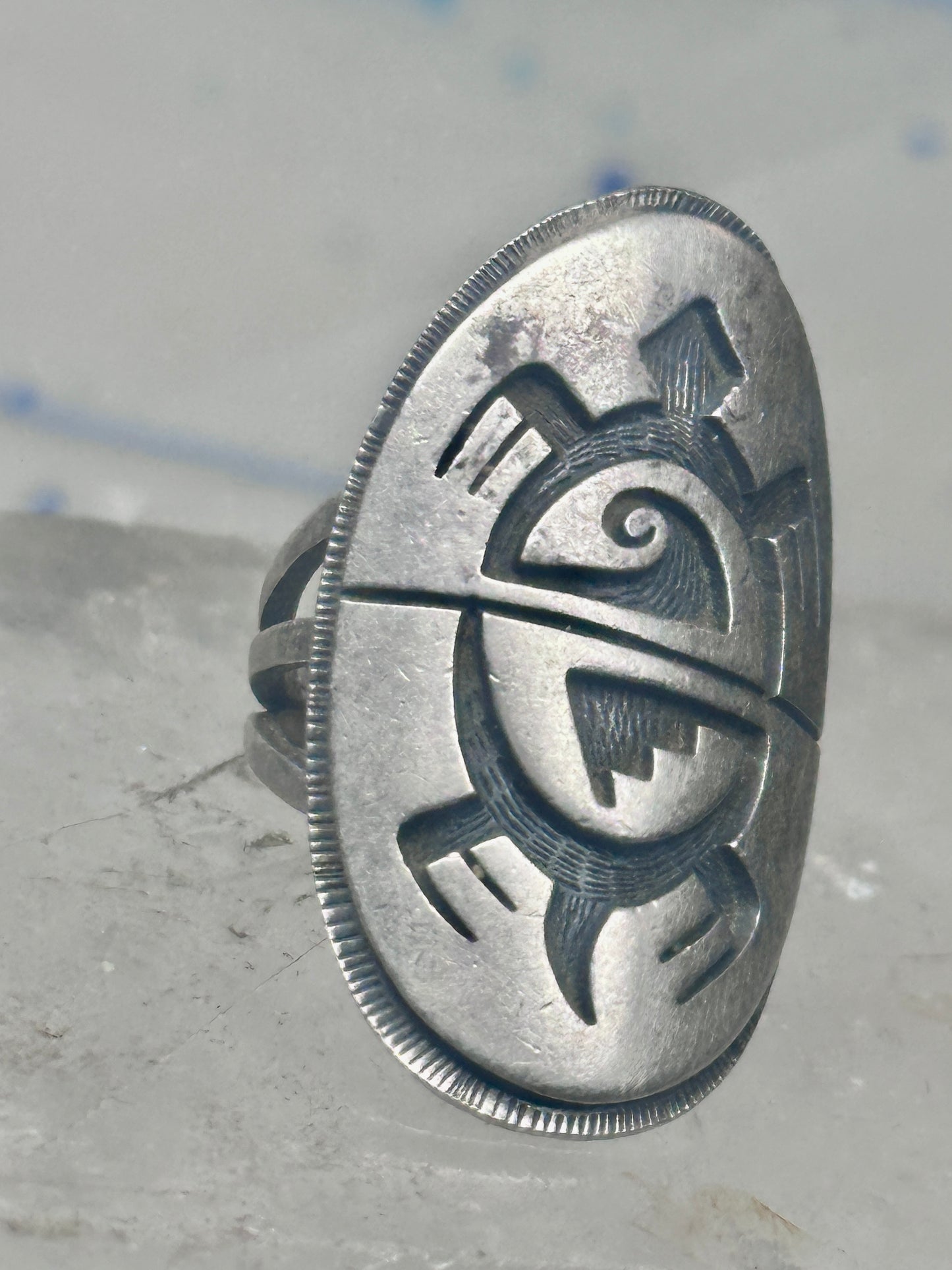 Long Turtle ring size 6 shield band sterling silver Hopi women