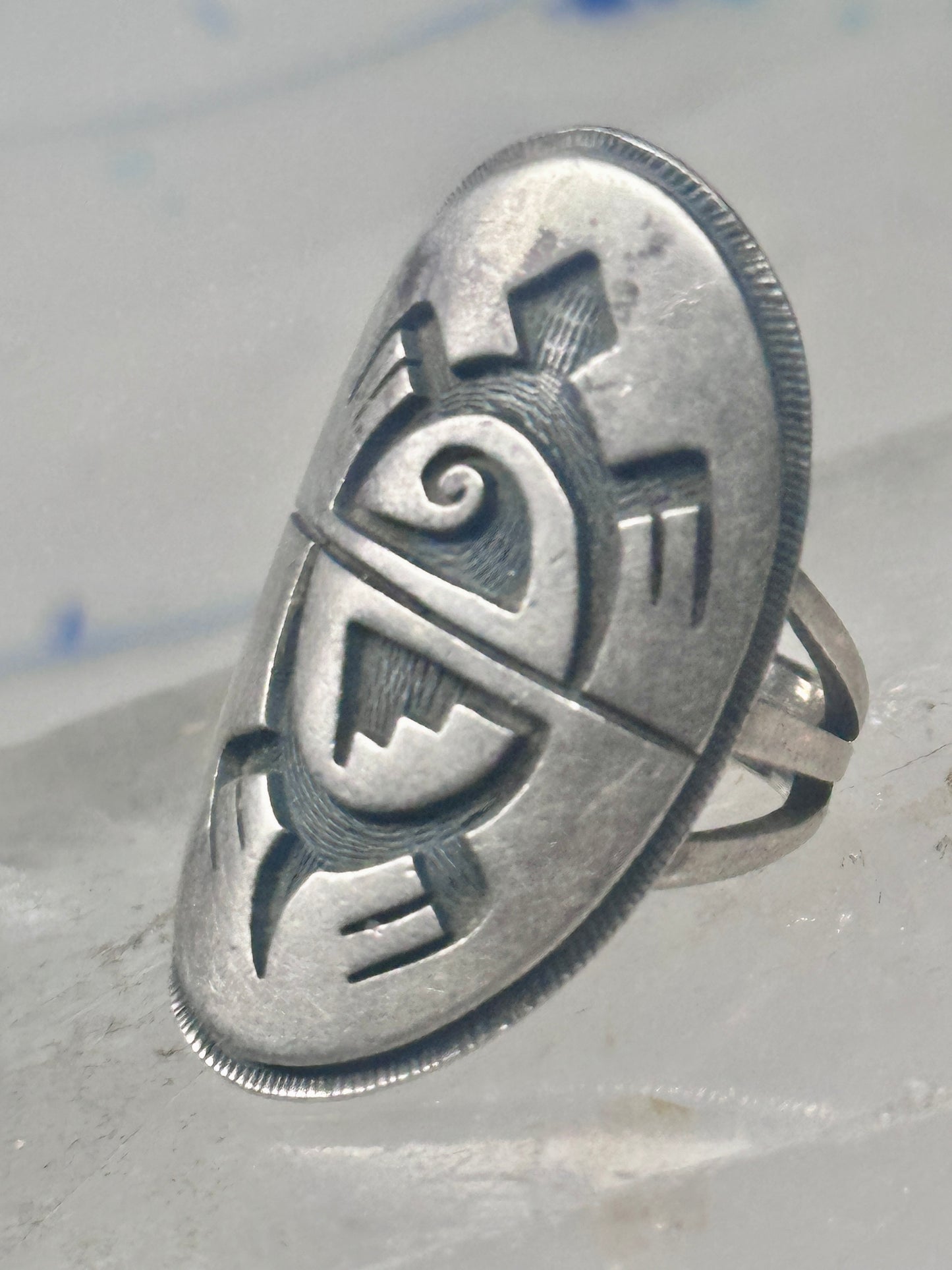 Long Turtle ring size 6 shield band sterling silver Hopi women