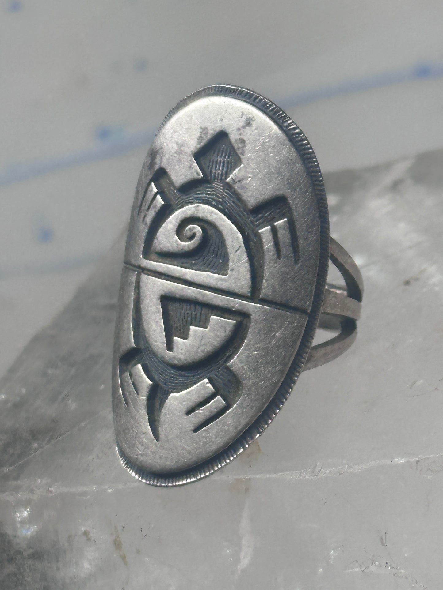 Long Turtle ring size 6 shield band sterling silver Hopi women