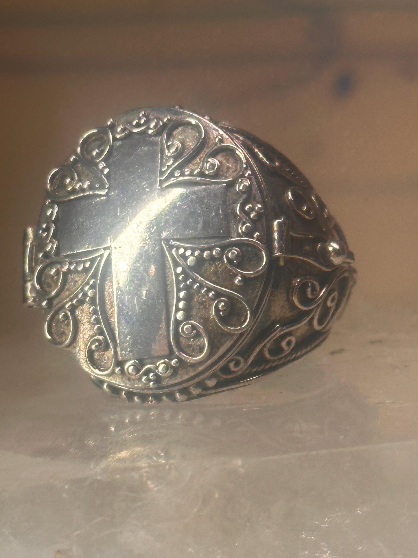 Poison ring Cross Religious band size 7 sterling silver women girls