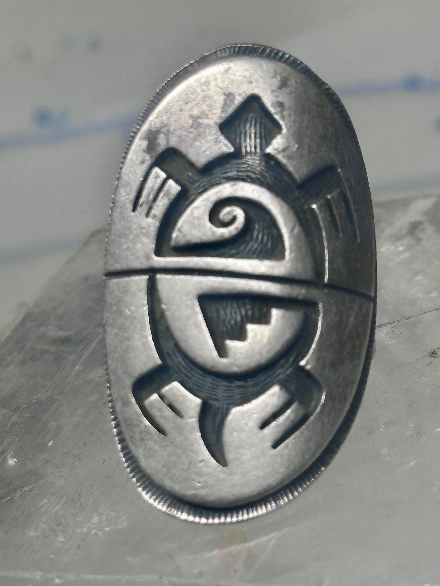 Long Turtle ring size 6 shield band sterling silver Hopi women