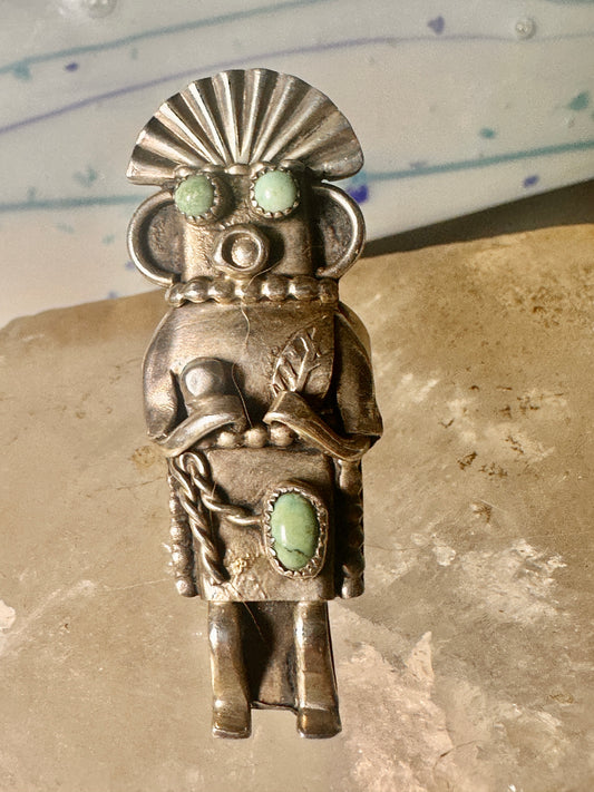 Kachina ring Navajo turquoise size 5.25 Sterling Silver women girls