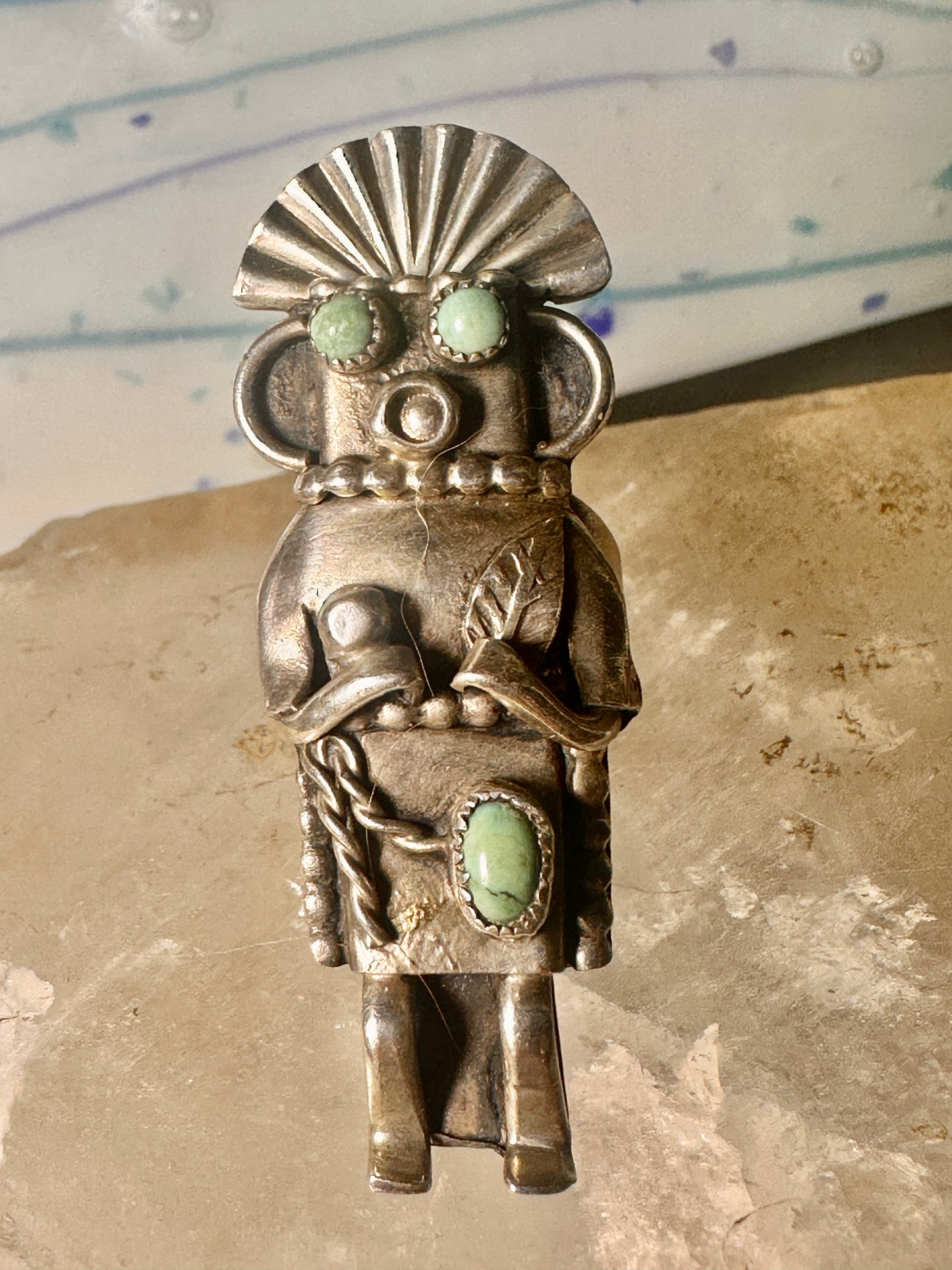 Kachina ring Navajo turquoise size 5.25 Sterling Silver women girls