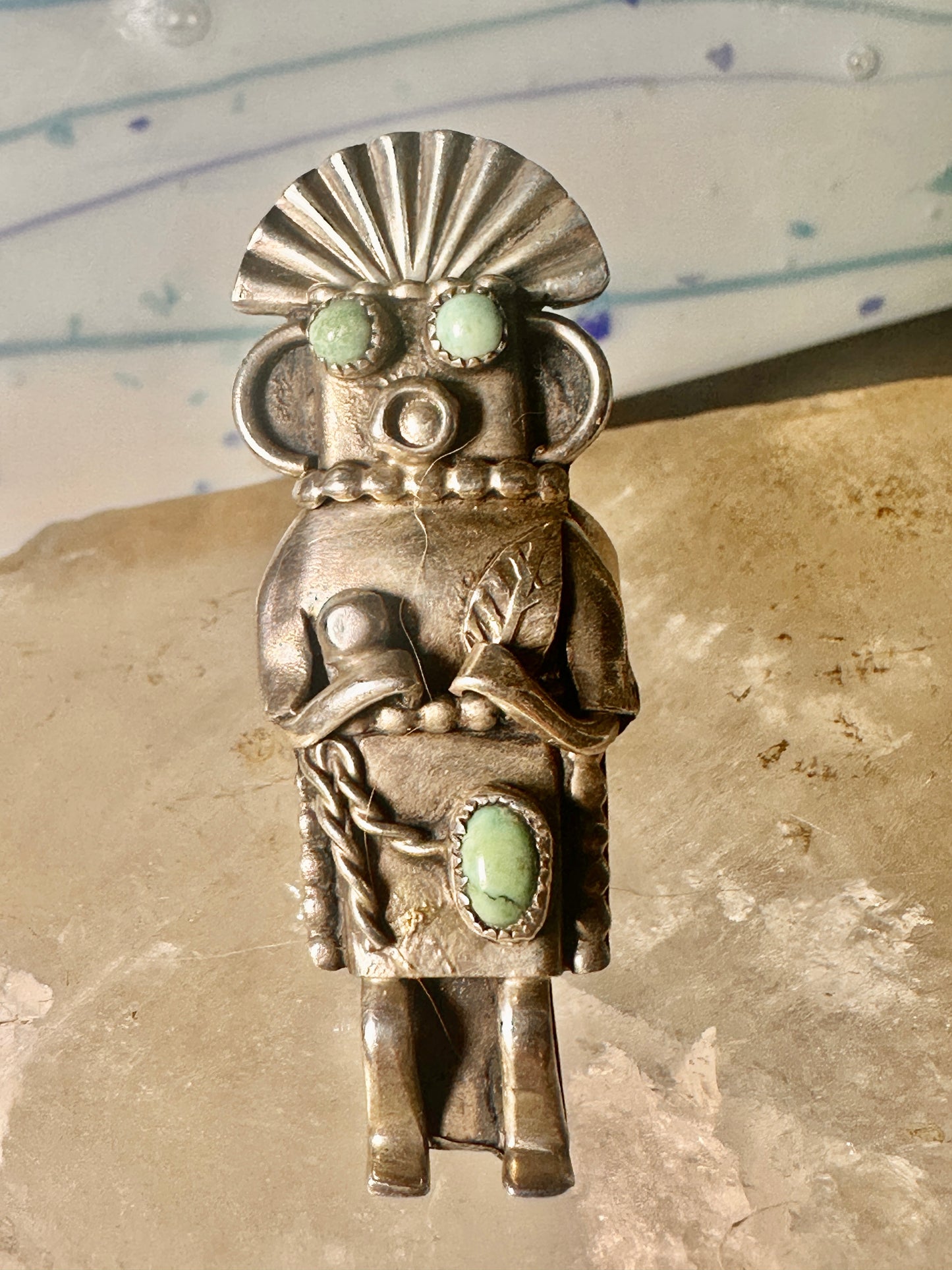 Kachina ring Navajo turquoise size 5.25 Sterling Silver women girls