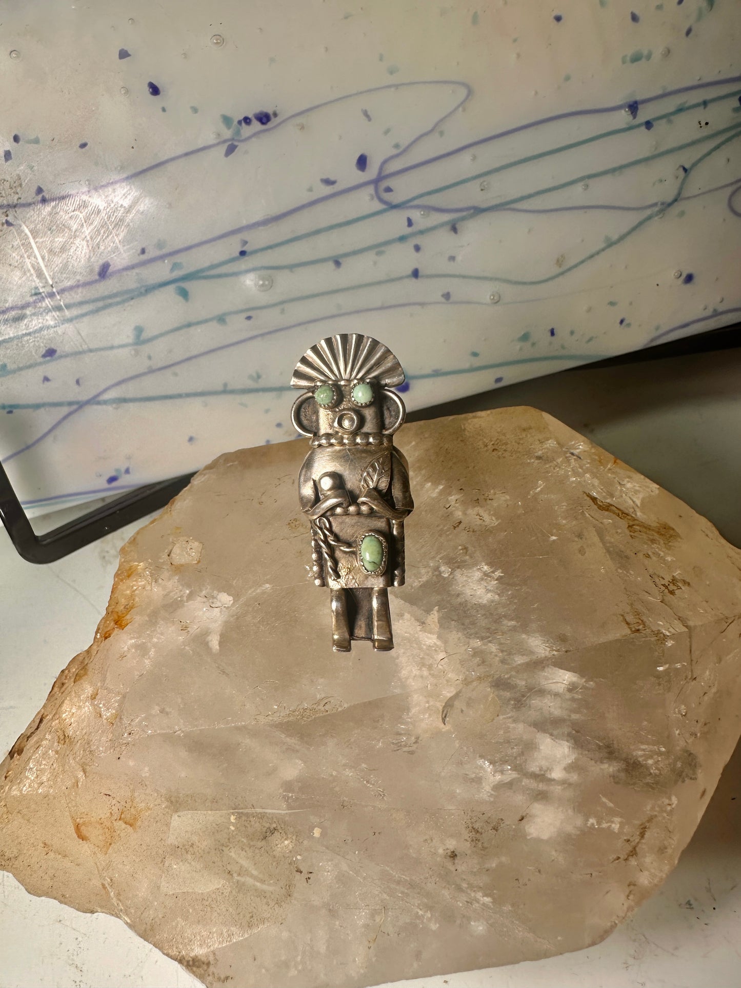 Kachina ring Navajo turquoise size 5.25 Sterling Silver women girls