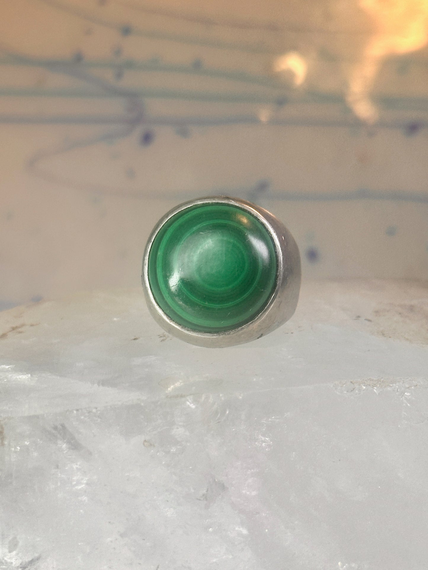 Malachite ring Dome band size 8.75 sterling silver women men
