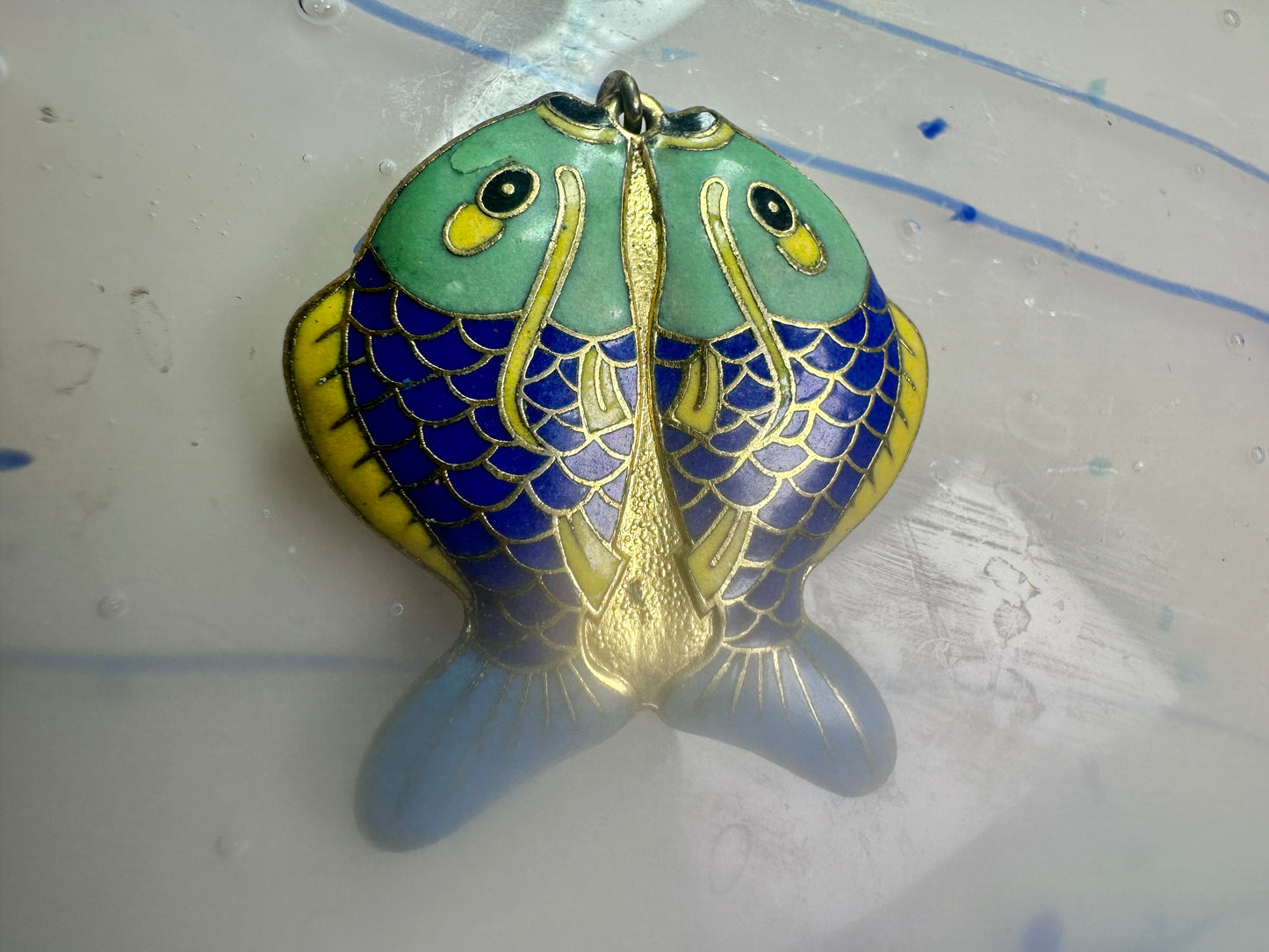 Fish Shaped Cloisonne pendant Double Sided